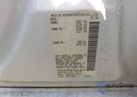 2016 Nissan Altima 2.5/S/Sv/Sl/Sr из США, поврежденный, VIN 1N4AL3AP2GN345493